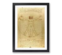 Leonardo Da Vinci The Vitruvian Man Vitruviano Framed Print | A2 Black Framed Wall Art | Ready to Hang | Modern Historical Picture | Living Room Bedroom Lounge Office