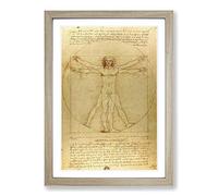 Leonardo Da Vinci The Vitruvian Man Vitruviano Framed Print | A2 Oak Framed Wall Art | Ready to Hang | Modern Historical Picture | Living Room Bedroom Lounge Office