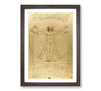 Leonardo Da Vinci The Vitruvian Man Vitruviano Framed Print | A2 Walnut Framed Wall Art | Ready to Hang | Modern Historical Picture | Living Room Bedroom Lounge Office