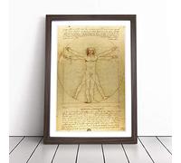 Leonardo Da Vinci The Vitruvian Man Vitruviano | Framed Wall Art Print | Modern Home Decor Picture | Ready to Hang Artwork for Living Room, Bedroom, Kitchen or Office | Multiple Sizes