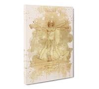 Leonardo Da Vinci The Vitruvian Man Vitruviano Modern Fc Canvas Print | Gallery Wrapped 30mm Frame Wall Art | 30x20 inches | Ready to Hang | Modern People Picture | Living Room Bedroom Lounge Office