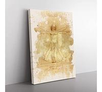 Leonardo Da Vinci The Vitruvian Man Vitruviano Modern Fc Canvas Wall Art Print Ready to Hang, Framed Picture for Living Room Bedroom Home Office Décor, 60x40 cm (24x16 Inch)