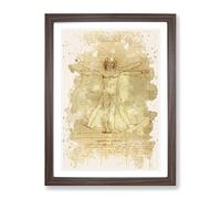 Leonardo Da Vinci The Vitruvian Man Vitruviano Modern Fc Framed Print | A2 Walnut Framed Wall Art | Ready to Hang | Modern Historical Picture | Living Room Bedroom Lounge Office
