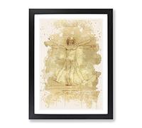 Leonardo Da Vinci The Vitruvian Man Vitruviano Modern Fc Framed Print | A3 Black Framed Wall Art | Ready to Hang | Modern Historical Picture | Living Room Bedroom Lounge Office