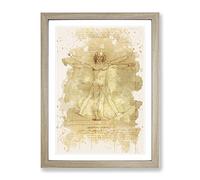 Leonardo Da Vinci The Vitruvian Man Vitruviano Modern Fc Framed Print | A4 Oak Framed Wall Art | Ready to Hang | Modern Historical Picture | Living Room Bedroom Lounge Office