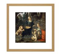Leonardo Da Vinci Virgin Of The Rocks Painting 8X8 Inch Square Wooden Framed Wall Art Print Picture with Mount Artery8 Light Oak One Size