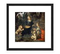 Leonardo Da Vinci Virgin Of The Rocks Painting 8X8 Inch Square Wooden Framed Wall Art Print Picture with Mount Artery8 Black One Size