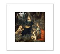 Leonardo Da Vinci Virgin Of The Rocks Painting 8X8 Inch Square Wooden Framed Wall Art Print Picture with Mount Artery8 White One Size
