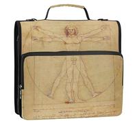 Leonardo da Vinci Vitruvian Man Zippered Binder Organizer 1.5 Inch Binders 3 Ring Heavy Duty Middle School Binder Bag with Strap Multi Pockets Large Portfolio Folder