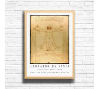 Leonardo Da Vinci1 - Vitruvian Man print, Famous classic paintings, Iconic painters art work, A4 / A3 Home Decoration Wall Art Deco, Frame options available (A3 Framed (Oak))