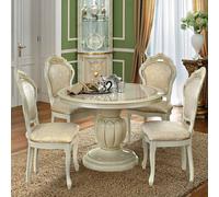 Leonardo Dining Set - 4-6 Seater - 110cm-148cm - Round - Extending - Ivory Gloss and Gold