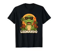 Leonardo - Dinosaur T-Rex Themed Design with Name for Kids Value Graphic T-Shirt, Men, Black, S