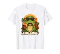 Leonardo - Dinosaur T-Rex Themed Design with Name for Kids Value Graphic T-Shirt, Men, White, S
