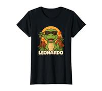 Leonardo - Dinosaur T-Rex Themed Design with Name for Kids Value Graphic T-Shirt, Women, Black, S