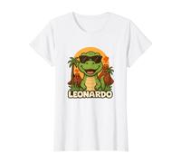 Leonardo - Dinosaur T-Rex Themed Design with Name for Kids Value Graphic T-Shirt, Women, White, XL