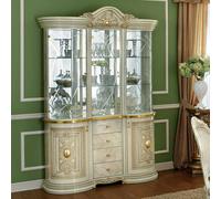 Leonardo Display Cabinet - 3 Door - Ivory Gloss and Gold