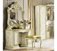 Leonardo Dressing Table - Double Pedestal - Ivory Gloss and Gold