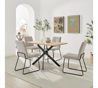 Leonardo Oak Effect Dining Table & 4 Halley Taupe Fabric Chairs FurnitureboxUK Brown One Size