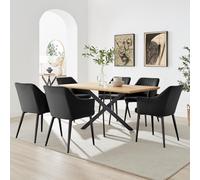 Leonardo Oak Effect Dining Table & 6 Calla Black Velvet Chairs FurnitureboxUK Brown One Size