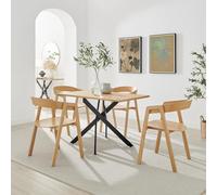 Leonardo Oak Veneer Dining Table & 4 Oak Masa Chairs FurnitureboxUK Brown One Size