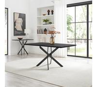Leonardo Rectangular Black Wood and Metal 6 Seater Dining Table FurnitureboxUK Black One Size