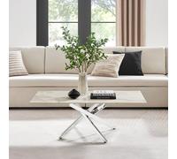 Leonardo Rectangular Marble Effect Glass Top Coffee Table With Silver Metal Starburst Legs FurnitureboxUK White One Size