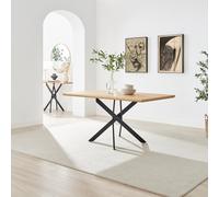 Leonardo Rectangular Oak Veneer and Black Metal 6 Seater Dining Table FurnitureboxUK Light Oak One Size