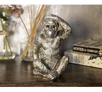 Leonardo Reflections Silver Sitting Gorilla with hand on his head, lovely Gorilla or wildlife lover ornament figurine gift, in quality silver gift box.