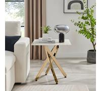 Leonardo Square Marble Effect Glass Top Side Table With Gold Metal Starburst Legs FurnitureboxUK White One Size