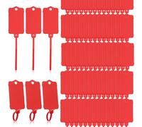 LeonBach 100 PCS Plastic Shipping Tags, 1.46" x 2.48", Waterproof, Self-locking, Reusable, Red