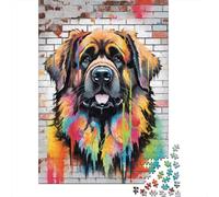 Leonberger Dog Graffiti 1000-Piece Jigsaw Puzzle for Adults, 52x38cm/1000pcs, White Pieces with A Smooth Surface; Relaxed Solo Time at Home