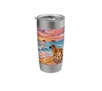 Leonberger Dog on a Sunset Beach Summer Artwork Stainless Steel Insulated Tumbler