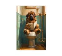 Leonberger on The Toilet, Canvas Poster Bedroom Decor Landscape Office Room Decor Gift 12x18inch(30x45cm)