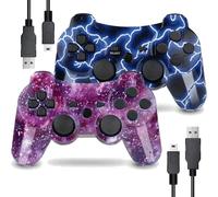 LeonDesigns P|S3 Gaming Controller, Kabelloses Move/Motion Controller Gamepad mit verbessertem Joystick Kompatibel mit P-S - 3 (Blauer Blitz und Roter Sternenhimmel)