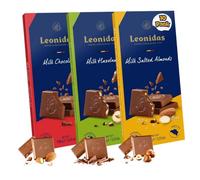 Leonidas 10 Milk Chocolate Tablet Set - Premium Belgian Milk Chocolate, Milk Hazelnut & Milk Salted Almonds - Luxurious & Creamy Chocolate Bars - Perfect for Snacking, Gifting & Sharing (100g Each)