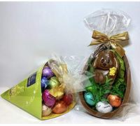 Leonidas Easter Mini Eggs Cone & Milk Chocolate Half Egg with Novelty and Mini Eggs - Belgian Milk Chocolate Half Easter Egg with Assorted Mini Eggs & Easter Chocolate Novelty