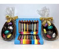 Leonidas Easter Set of 2 Chocolate Pencils & 2 Half Milk Chocolate Eggs with Mini Eggs - Belgian Milk Chocolate Half Eggs with Assorted Mini Easter Eggs & Chocolate Pencils