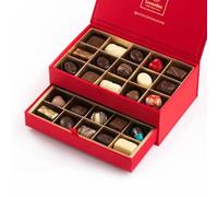 Leonidas Silk Like Red Jewellery Style Box Assorted Leonidas Belgian Chocolate, 30 Piece Fresh Pralines, Ganache, Creams. Large Beautiful Gift