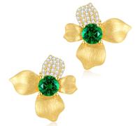 LEONIDS 14K Gold Iris Flower Earrings for Women, Moissanite or Lab Cultured Emerald Stud Earrings with Hairline Tarnish Free Birthday Jewelry Gifts for Her