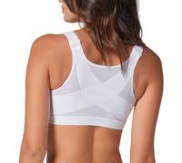 Leonisa Front Closure Posture Corrector Full Coverage Bra - Wireless Back Support Bras for Women, White, 40C