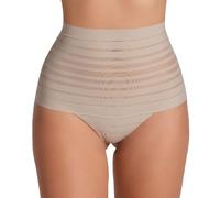 Leonisa Seamless High Waisted Thong Knickers for Women, Tummy Control Shapewear Thong with Lace Stripes, Invisible Underwear with Butt Lifting Effect