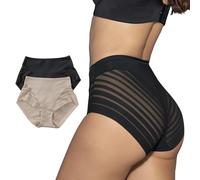 Leonisa Seamless High Waisted Tummy Control Knickers for Women, Lace Shapewear Panty with Butt Lifting Effect, Invisible Control Underwear Unit or Pack X2