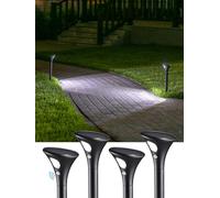 LEONLITE LED Solar Powered Motion Sensor Pathway Lights, Battery Powered Outdoor Solar Landscape Lights, Walkway Light for Yard Garden Lawn, All Night Long Lighting 6500K Pure White, Pack of 4