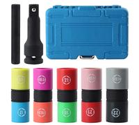 LEONTOOL 1/2 Inch Drive Impact Socket Metric 17-22.5mm Double Side Lug Nut Set With 6-Point Thin Wall and 3-Inch Extension Bar and Knockout Bar