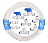 LEONTOOL 1/4" O.D. Quick Connect Push in to Connect Water Tube Fitting, Refrigerator Water Line Kit for R.O. Water Filter System, Refrigerator, ice Maker (Ball Valve+Tee+Elbow+Straight+32.8FT Tubing)