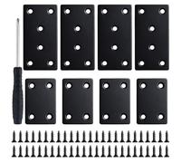 LEONTOOL 10 Pcs Black Flat Mending Plate with 24 Pcs Screws and One Screwdriver Stainless Steel Bracket Flat Straight Metal Brace Bracket for Wood Furniture Fastening and Fixing