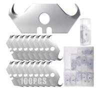 LEONTOOL 100 Pack Utility Hook Blades, SK5 Steel Hook Razor Knife Blades, Safety Horn Knife Blade with Plastic Case, Heavy Duty Replacement Blade for Cutting Carpets, Wallpaper, Roofing Materials