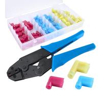 LEONTOOL 111PCS Right Angle Spade Connector Assortment Kit (22-18 16-14 12-10AWG) with Flag Terminal Crimper, Electrical Nylon Insulated Flag Spade Terminals Female Quick Disconnects Wire Connector