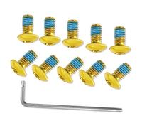 LEONTOOL 12 Pcs Bicycle Disc Brake Bolts M5x10mm MTB Rotor Bolts Gold Bicycle Rotor Screws with 1 Pcs T25 Torx Wrench L for Road Bike Mountain Bike, Yellow Blue