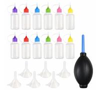 LEONTOOL 12 Pcs Precision Tip Applicator Bottles, 6 Color 30ml/1oz Needle Tip Squeeze Bottle with 6 Mini Funnel & 1 Dust Cleaner, Plastic Dropper Glue Bottle for Glue DIY Paper Quilling Craft Painting